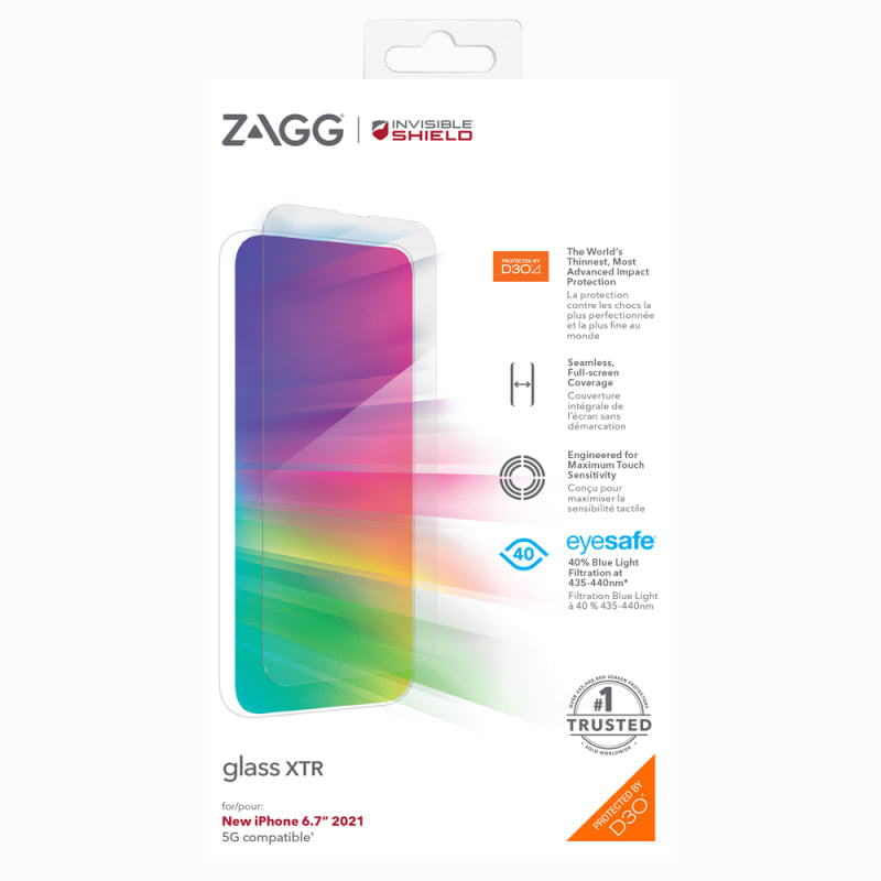 ZAGG, Zagg Invisible Shield Glass XTR & D3O Protecteur d'écran iPhone 13 Pro Max 6.7 pouces