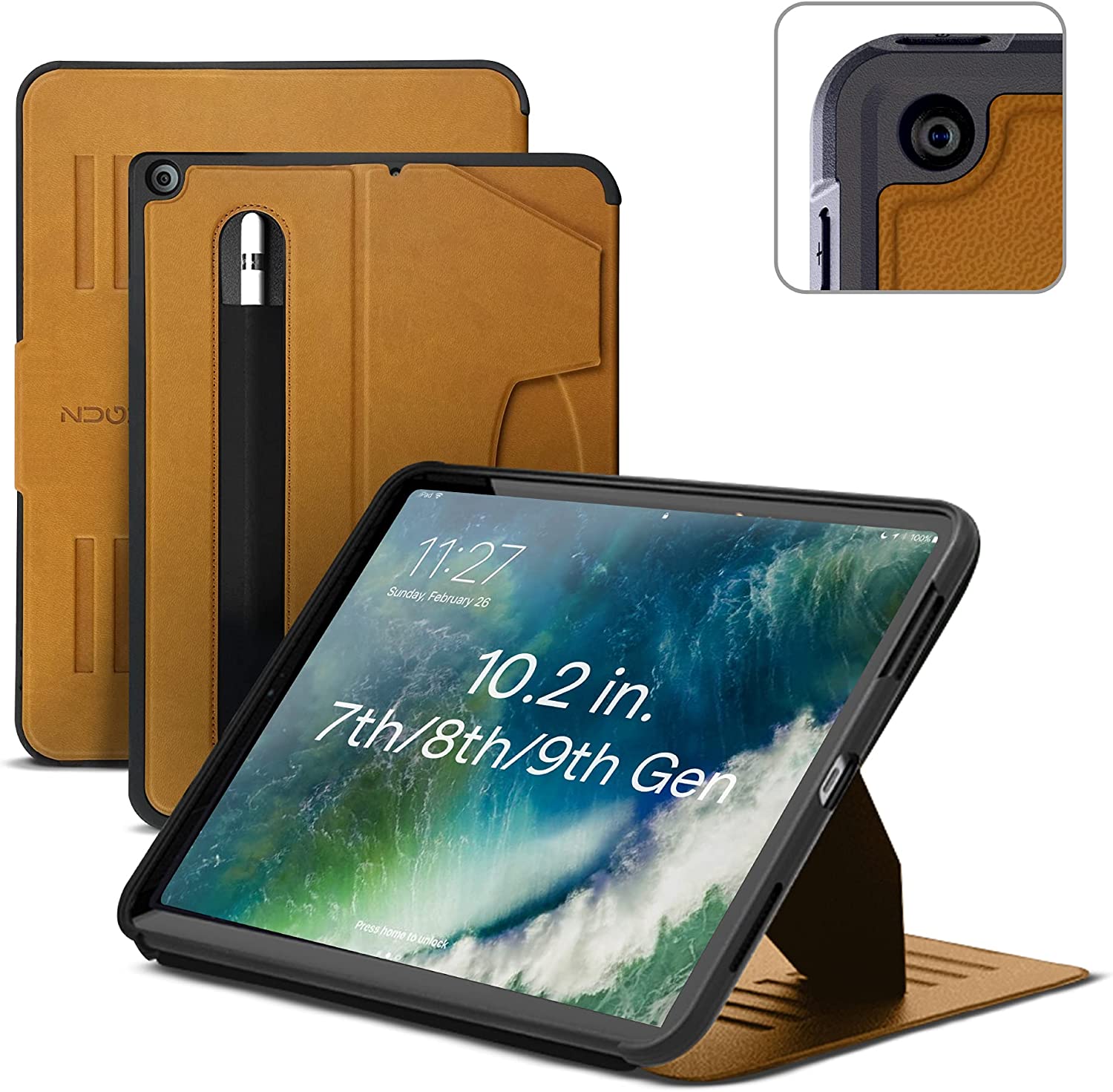 Zugu, Zugu iPad Folio Case Magnetic Stand iPad 7th / 8th / 9th Gen 10.2 inch - Brown