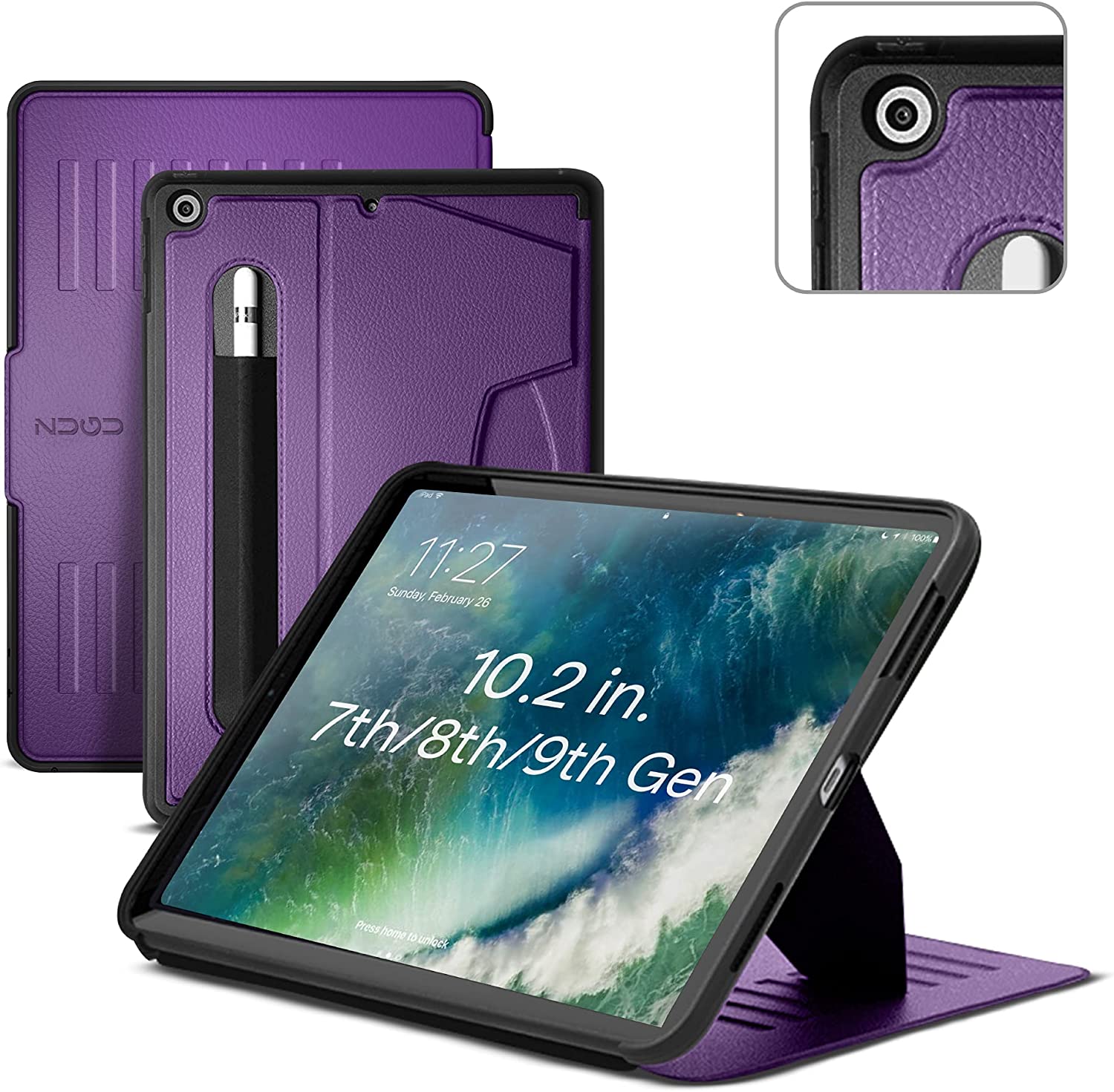 Zugu, Zugu iPad Folio Case Magnetic Stand iPad 7th / 8th / 9th Gen 10.2 inch - Purple