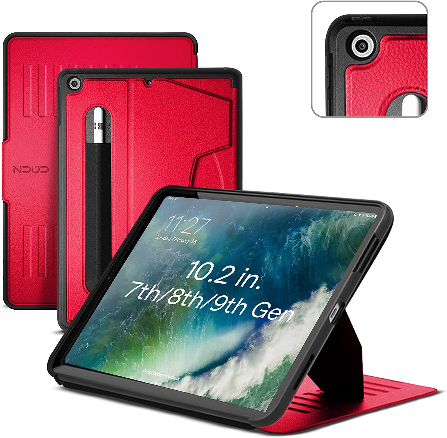 Zugu, Zugu iPad Folio Case Magnetic Stand iPad 7th / 8th / 9th Gen 10.2 inch - Rouge