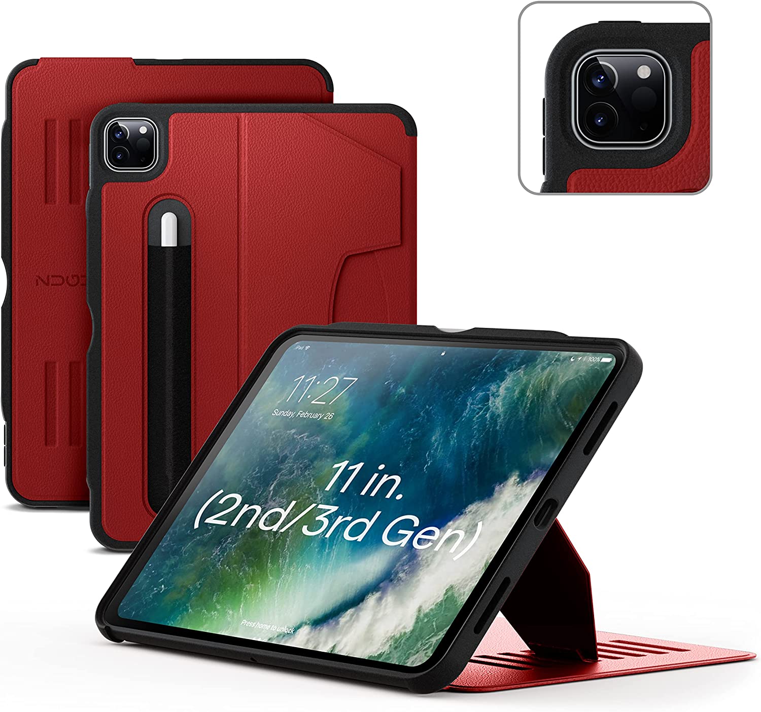 Zugu, Zugu iPad Folio Case Magnetic Stand iPad Pro 11 inch 4th 3rd 2nd 1st Gen - Cherry Red