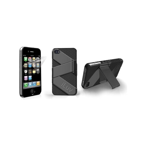 iLuv, iLuv Fusion Coque acrylique double couche en silicone avec support pour iPhone 4 / 4S - Noir